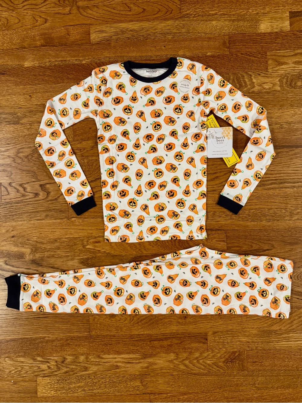 NWT Burt's Bees Kids Orange Pumpkin Print Kids Pajama Set - Size 10